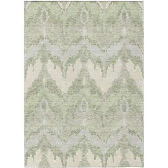 Artichoke Green And Beige Ikat Washable Indoor Outdoor Area Rug Photo 1