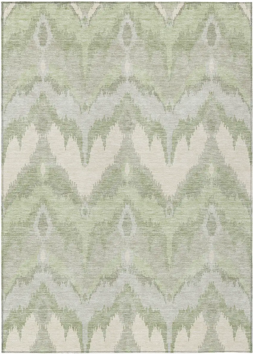 Artichoke Green And Beige Ikat Washable Indoor Outdoor Area Rug Photo 1