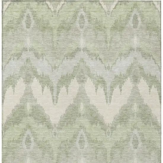 Artichoke Green And Beige Ikat Washable Indoor Outdoor Area Rug Photo 5