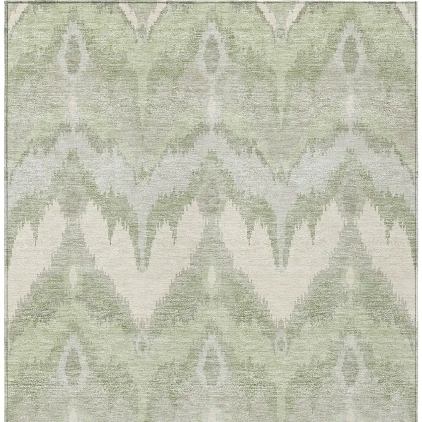 Artichoke Green And Beige Ikat Washable Indoor Outdoor Area Rug Photo 5