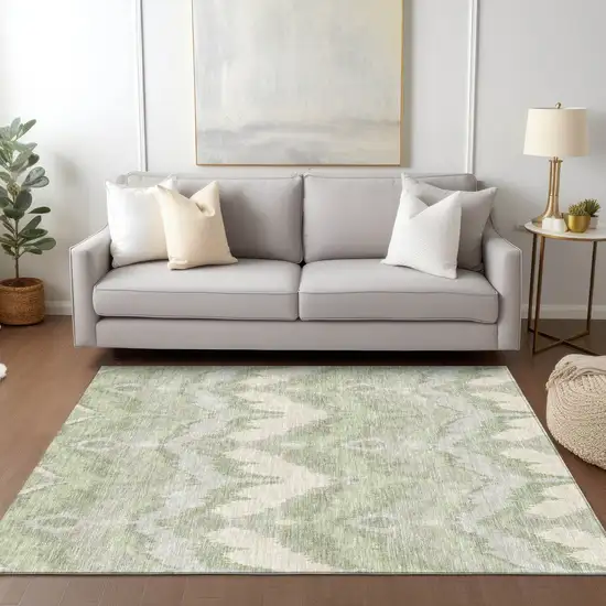 Artichoke Green And Beige Ikat Washable Indoor Outdoor Area Rug Photo 8