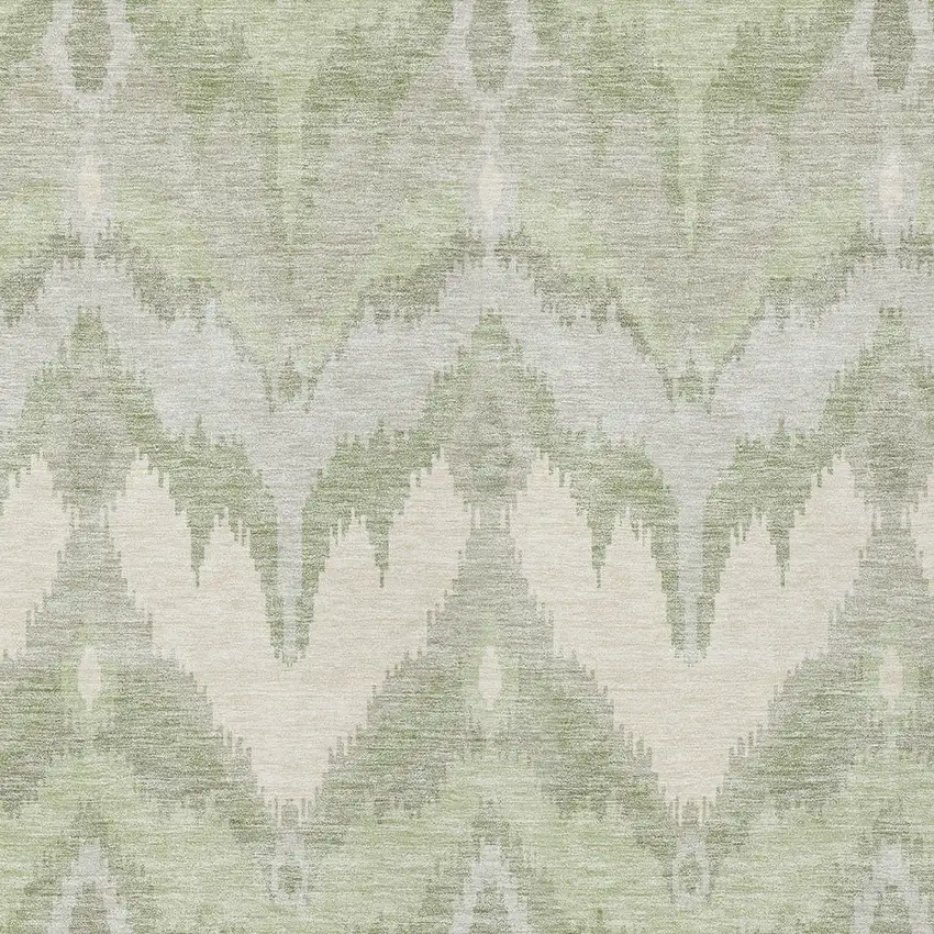 Artichoke Green And Beige Ikat Washable Indoor Outdoor Area Rug Photo 4