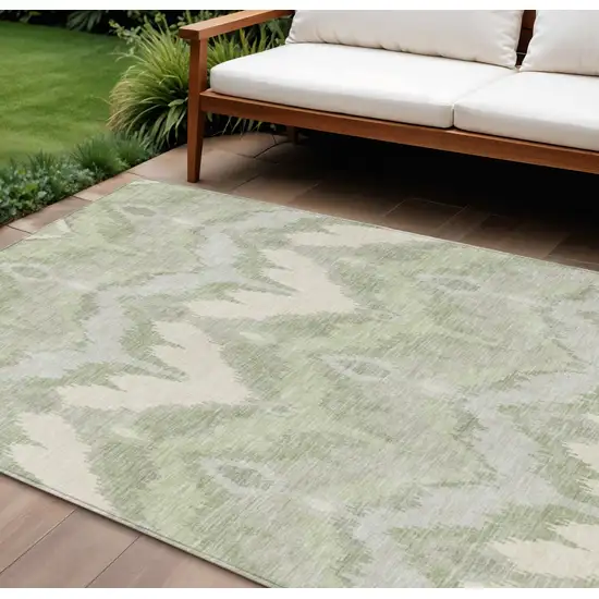 Artichoke Green And Beige Ikat Washable Indoor Outdoor Area Rug Photo 1