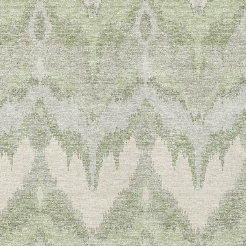 Artichoke Green And Beige Ikat Washable Indoor Outdoor Area Rug Photo 5