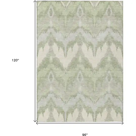 Artichoke Green And Beige Ikat Washable Indoor Outdoor Area Rug Photo 3