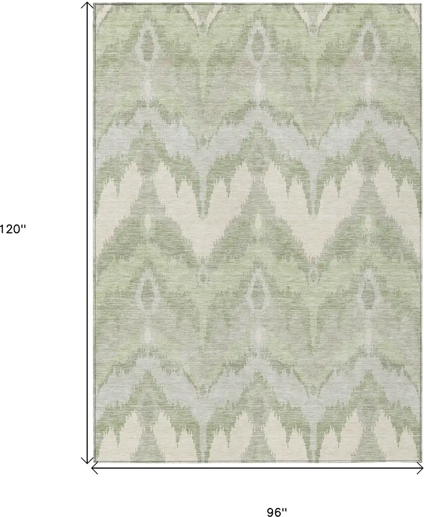 Artichoke Green And Beige Ikat Washable Indoor Outdoor Area Rug Photo 3