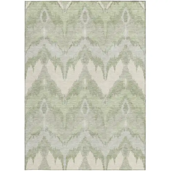 Artichoke Green And Beige Ikat Washable Indoor Outdoor Area Rug Photo 6