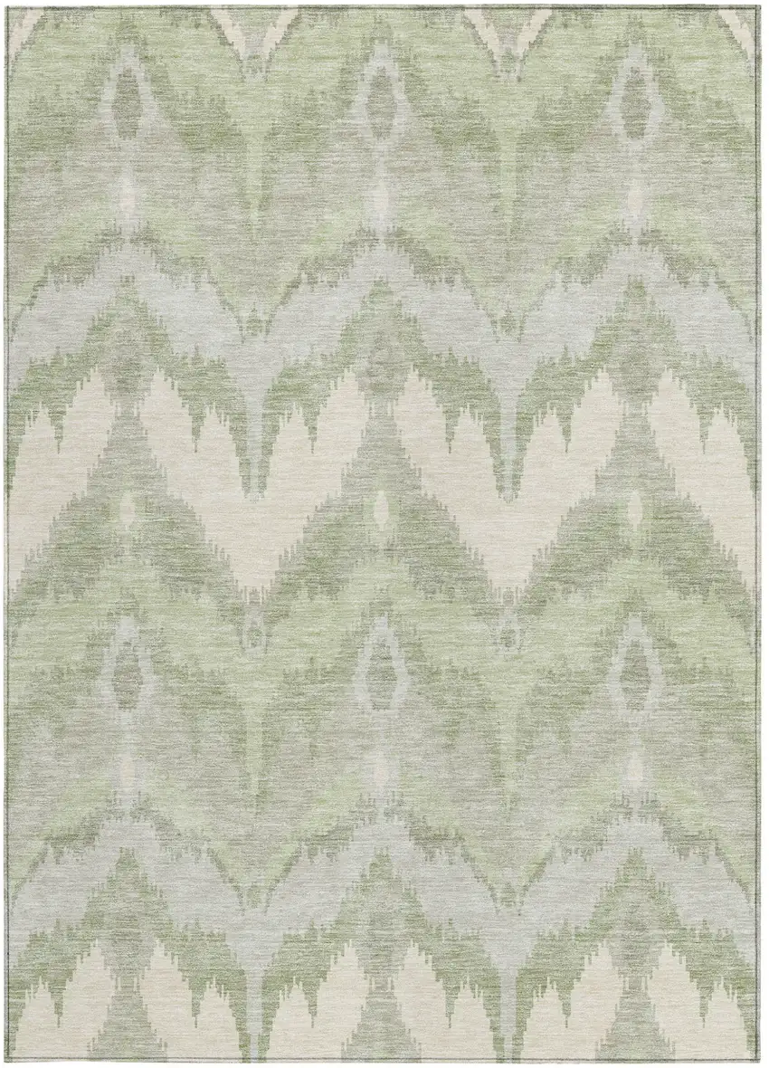 Artichoke Green And Beige Ikat Washable Indoor Outdoor Area Rug Photo 6