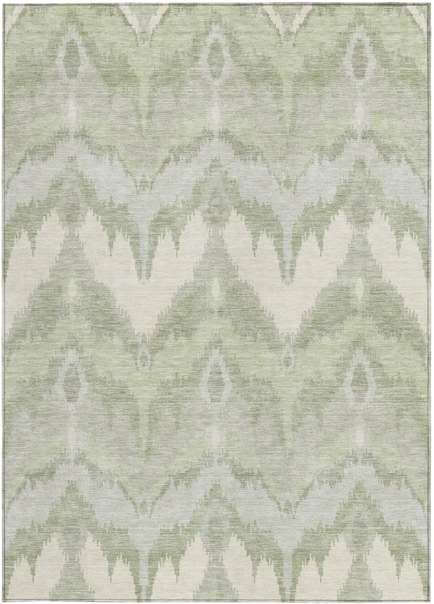 Artichoke Green And Beige Ikat Washable Indoor Outdoor Area Rug Photo 6