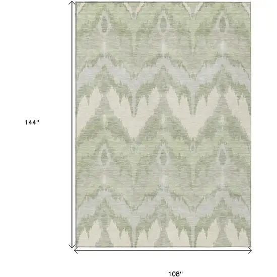 Artichoke Green And Beige Ikat Washable Indoor Outdoor Area Rug Photo 3