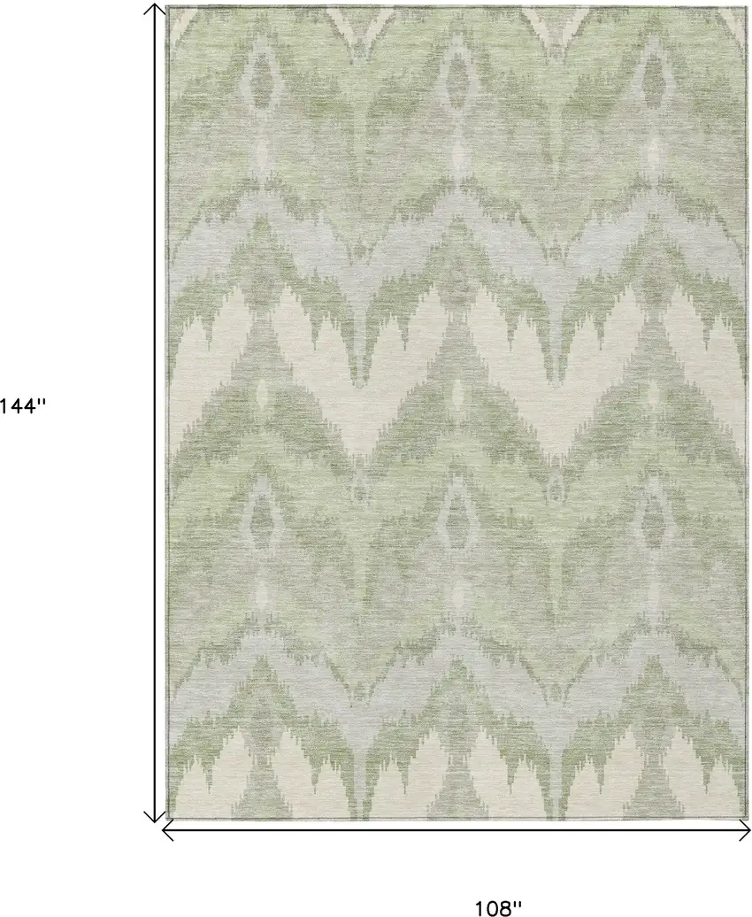 Artichoke Green And Beige Ikat Washable Indoor Outdoor Area Rug Photo 3