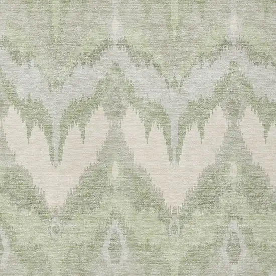 Artichoke Green And Beige Ikat Washable Indoor Outdoor Area Rug Photo 4