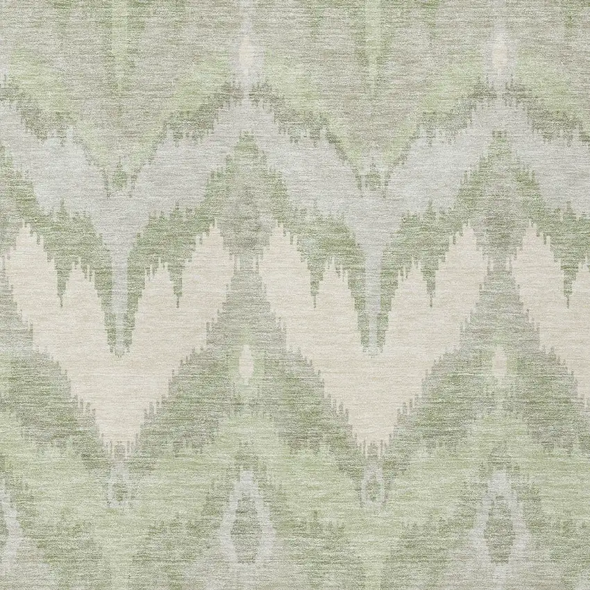 Artichoke Green And Beige Ikat Washable Indoor Outdoor Area Rug Photo 4