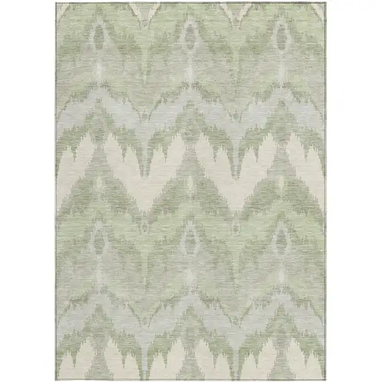 Artichoke Green And Beige Ikat Washable Indoor Outdoor Area Rug Photo 4