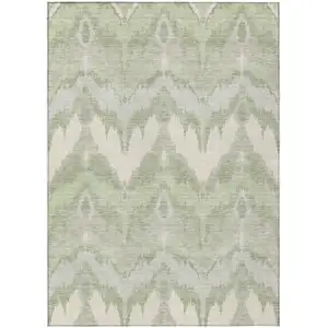 Photo of Artichoke Green And Beige Ikat Washable Indoor Outdoor Area Rug