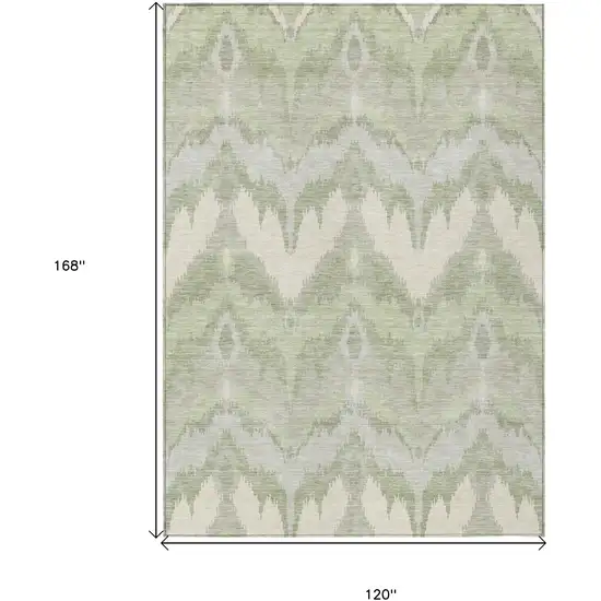 Artichoke Green And Beige Ikat Washable Indoor Outdoor Area Rug Photo 9