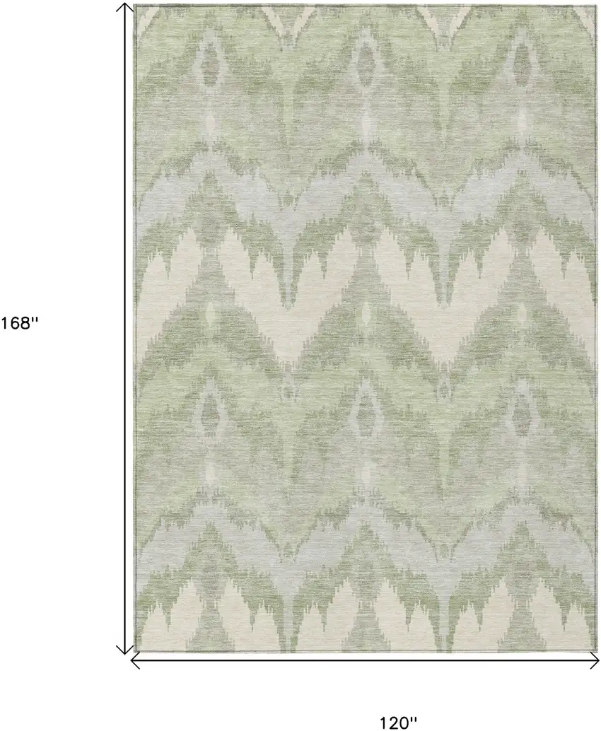 Artichoke Green And Beige Ikat Washable Indoor Outdoor Area Rug Photo 9