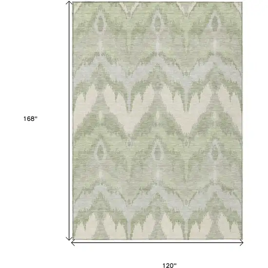 Artichoke Green And Beige Ikat Washable Indoor Outdoor Area Rug Photo 9