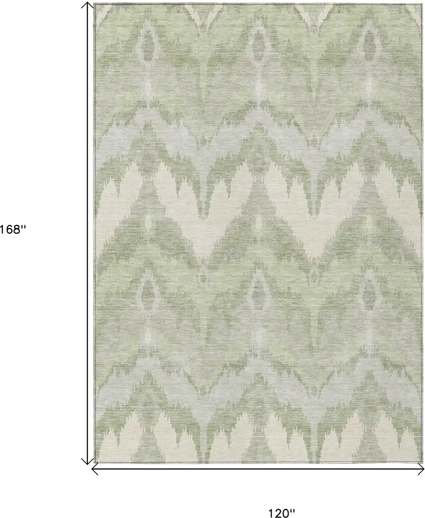Artichoke Green And Beige Ikat Washable Indoor Outdoor Area Rug Photo 9
