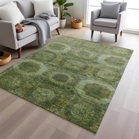 Artichoke Green And Beige Medallion Washable Indoor Outdoor Area Rug Photo 5