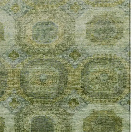 Artichoke Green And Beige Medallion Washable Indoor Outdoor Area Rug Photo 3