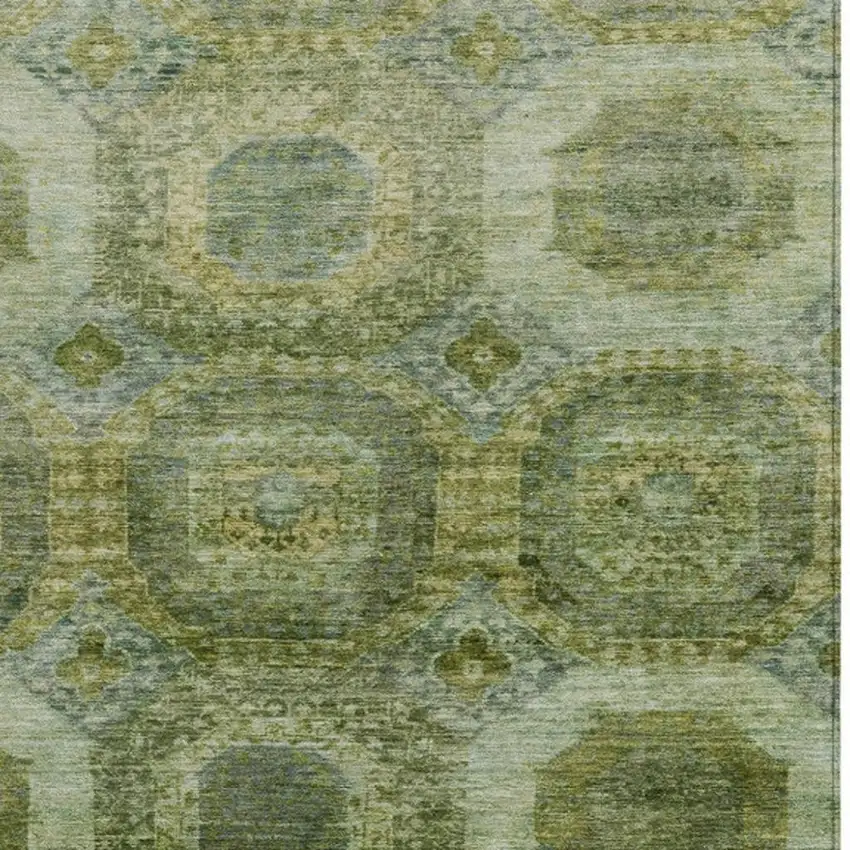 Artichoke Green And Beige Medallion Washable Indoor Outdoor Area Rug Photo 3