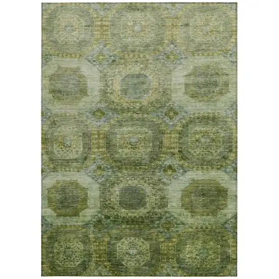 Artichoke Green And Beige Medallion Washable Indoor Outdoor Area Rug Photo 3