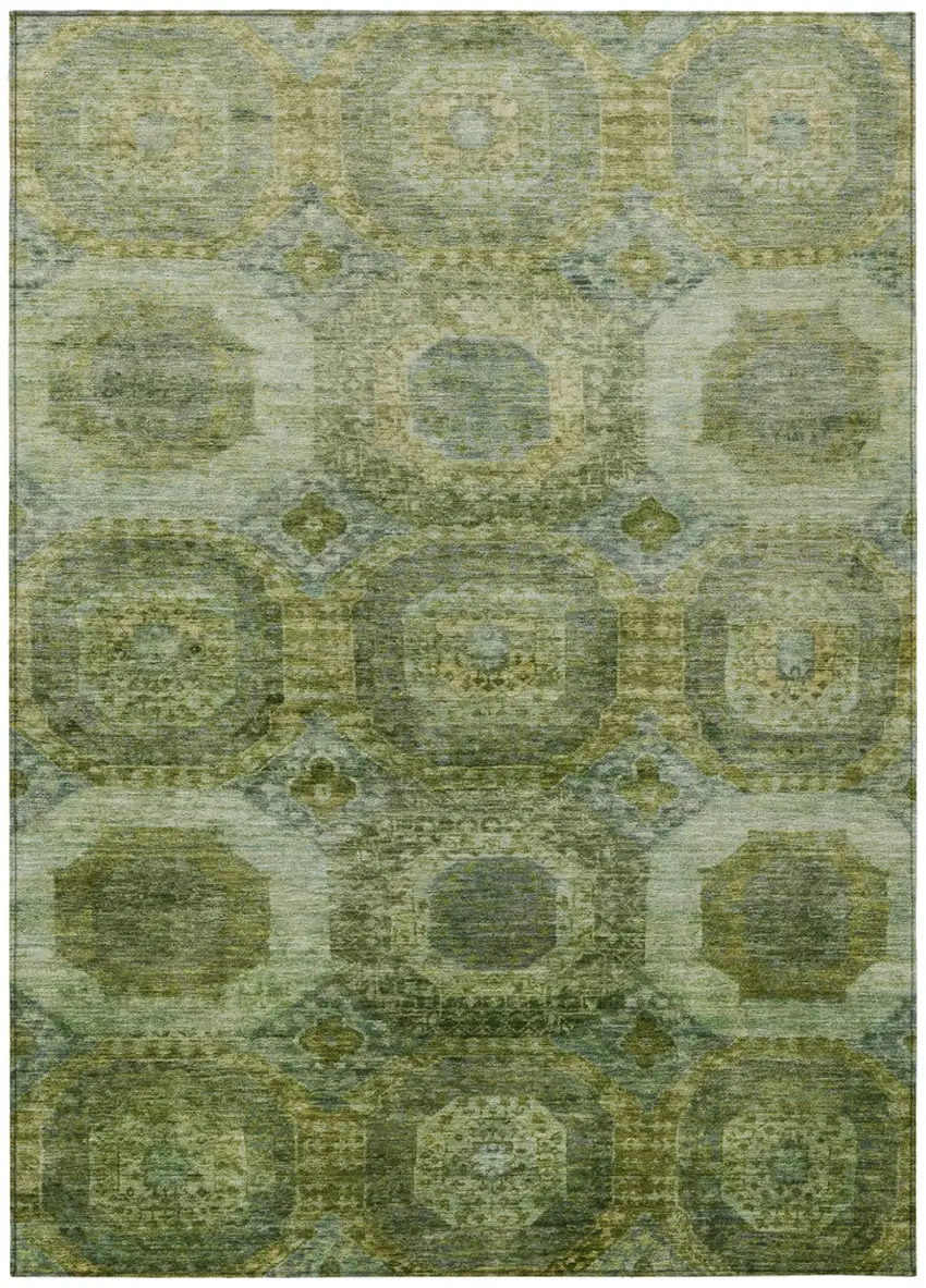 Artichoke Green And Beige Medallion Washable Indoor Outdoor Area Rug Photo 8