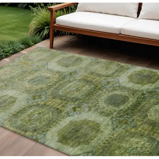 Artichoke Green And Beige Medallion Washable Indoor Outdoor Area Rug Photo 2