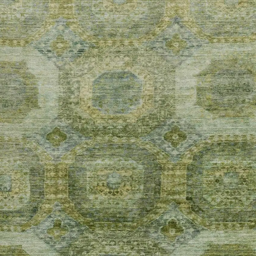 Artichoke Green And Beige Medallion Washable Indoor Outdoor Area Rug Photo 3