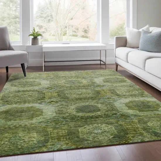 Artichoke Green And Beige Medallion Washable Indoor Outdoor Area Rug Photo 6