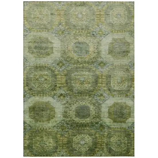 Artichoke Green And Beige Medallion Washable Indoor Outdoor Area Rug Photo 8