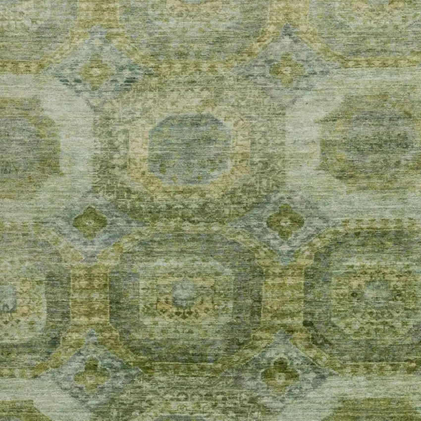 Artichoke Green And Beige Medallion Washable Indoor Outdoor Area Rug Photo 3