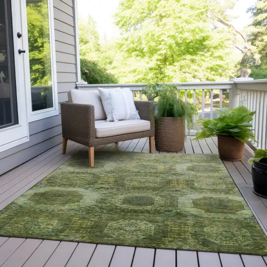 Artichoke Green And Beige Medallion Washable Indoor Outdoor Area Rug Photo 7