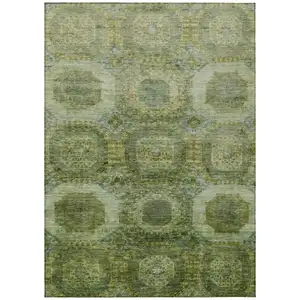 Photo of Artichoke Green And Beige Medallion Washable Indoor Outdoor Area Rug