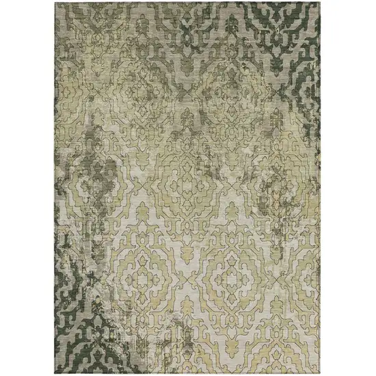 Artichoke Green And Beige Medallion Washable Indoor Outdoor Area Rug Photo 7