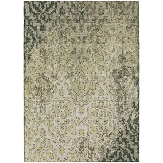 Artichoke Green And Beige Medallion Washable Indoor Outdoor Area Rug Photo 2