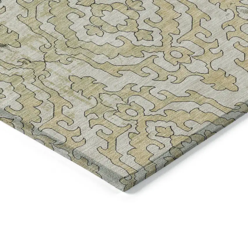 Artichoke Green And Beige Medallion Washable Indoor Outdoor Area Rug Photo 5