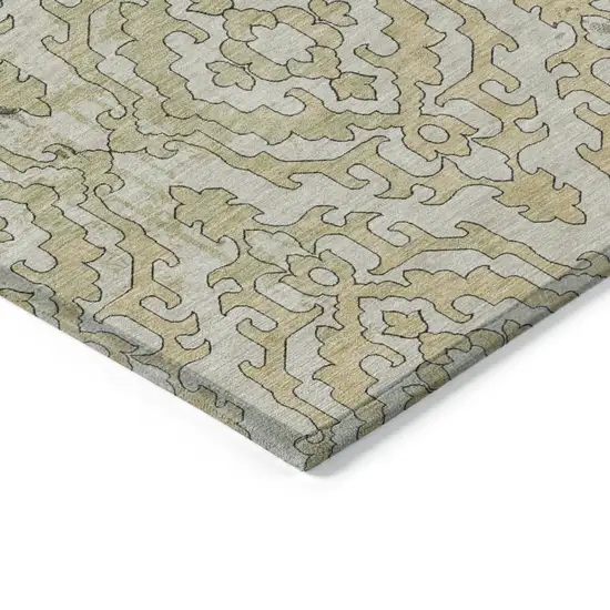 Artichoke Green And Beige Medallion Washable Indoor Outdoor Area Rug Photo 5
