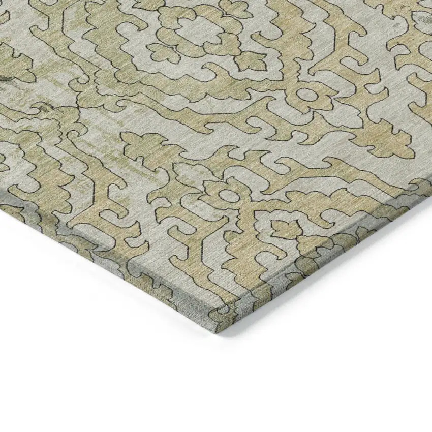 Artichoke Green And Beige Medallion Washable Indoor Outdoor Area Rug Photo 5