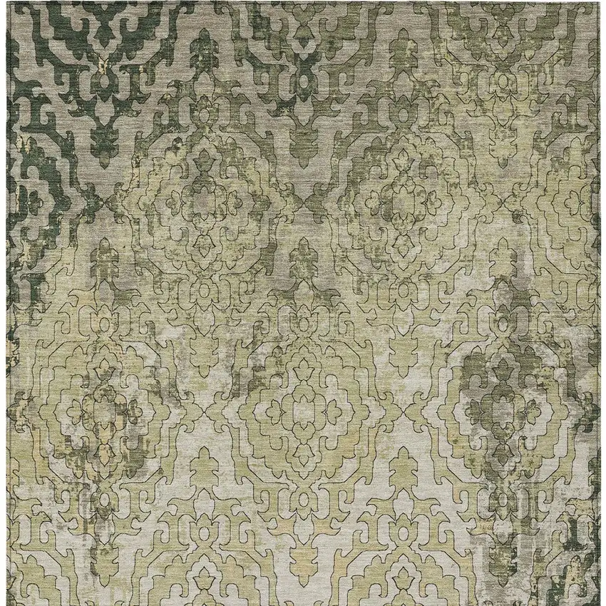 Artichoke Green And Beige Medallion Washable Indoor Outdoor Area Rug Photo 7
