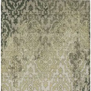 Photo of Artichoke Green And Beige Medallion Washable Indoor Outdoor Area Rug
