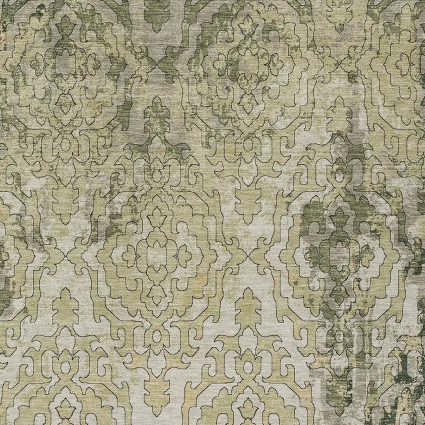 Artichoke Green And Beige Medallion Washable Indoor Outdoor Area Rug Photo 6
