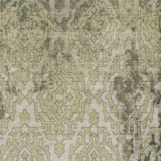 Artichoke Green And Beige Medallion Washable Indoor Outdoor Area Rug Photo 6