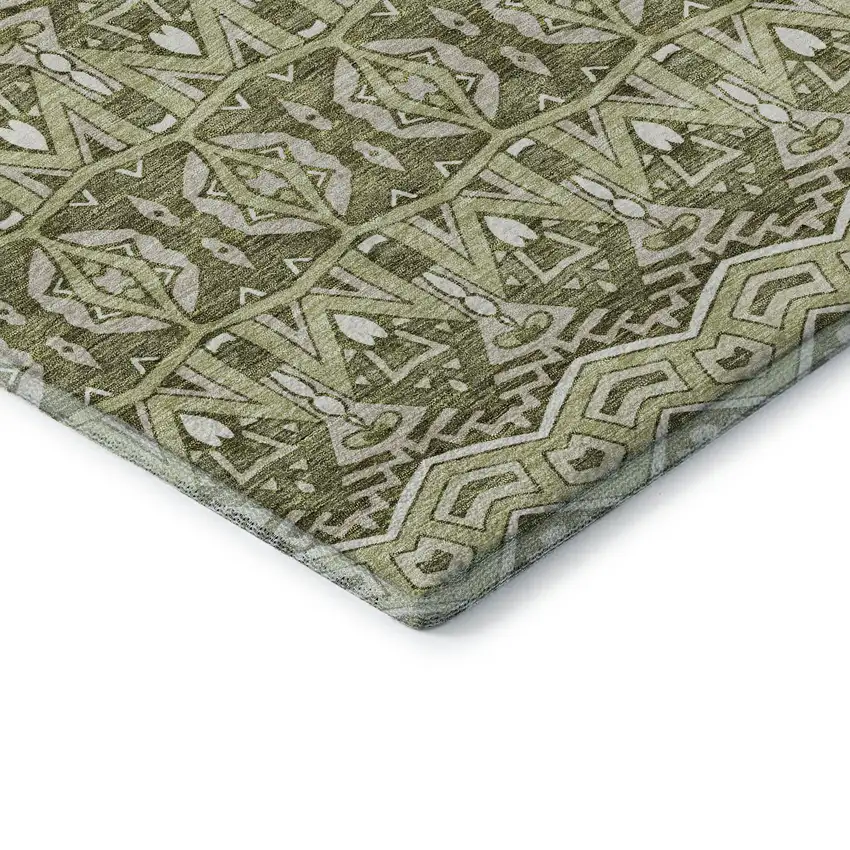 Artichoke Green And Beige Moroccan Washable Area Rug With UV Protection Photo 8