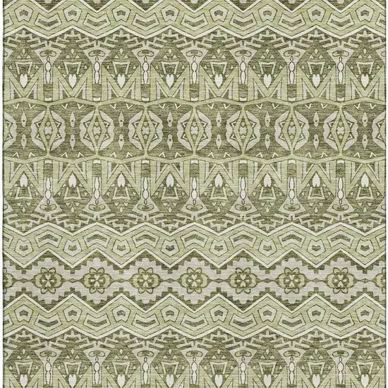 Artichoke Green And Beige Moroccan Washable Area Rug With UV Protection Photo 3