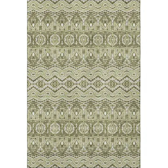 Artichoke Green And Beige Moroccan Washable Area Rug With UV Protection Photo 4