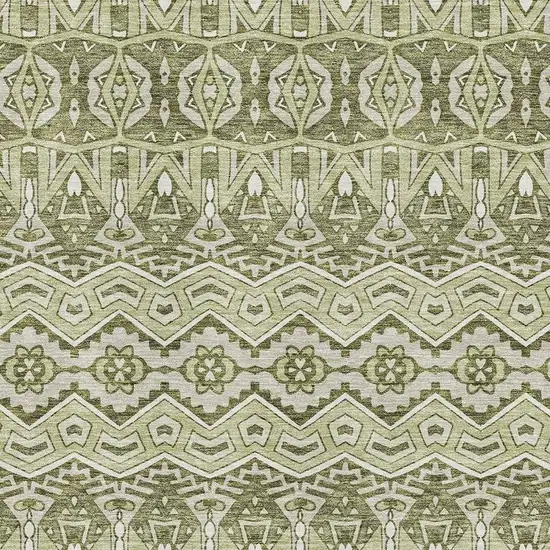 Artichoke Green And Beige Moroccan Washable Area Rug With UV Protection Photo 3