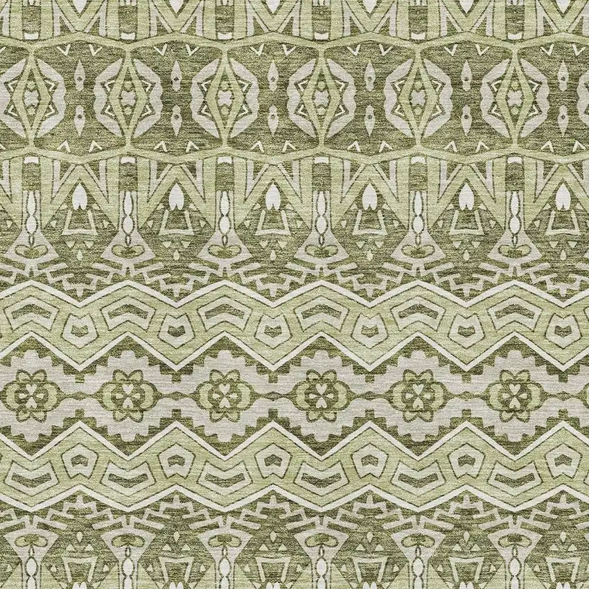 Artichoke Green And Beige Moroccan Washable Area Rug With UV Protection Photo 3