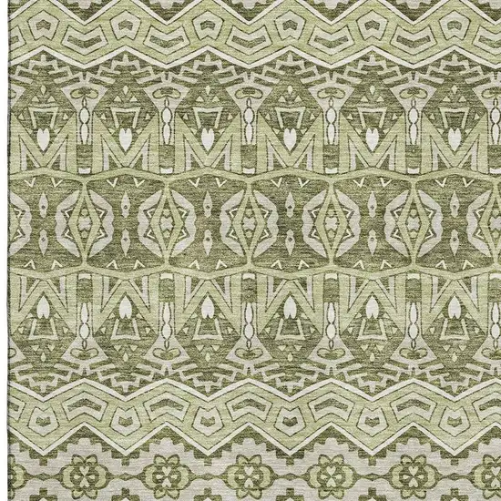 Artichoke Green And Beige Moroccan Washable Area Rug With UV Protection Photo 3